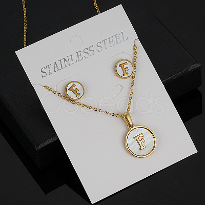 304 Stainless Steel with Natural Shell Pendant Necklaces & Stud Earrings Sets FS-WG5FD70-06-1