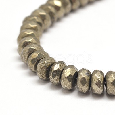 Faceted Rondelle Natural Pyrite Beads Strands G-I126-11-4x3mm-1