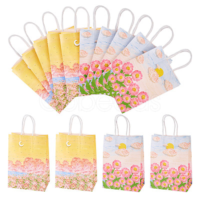 10Pcs 2 Colors Paper Flower Pattern Printed Carry Storage Tote Bags ABAG-TA0001-49A-1