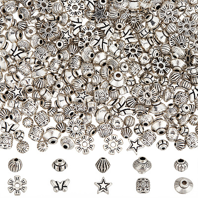400Pcs 10 Styles Tibetan Style Alloy Beads FIND-PA0001-37-1