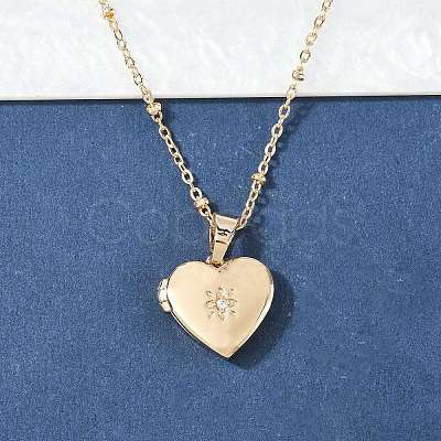 304 Stainless Steel Pave Clear Cubic Zirconia Heart Locket Pendant Necklaces for Women NJEW-Z077-01G-1