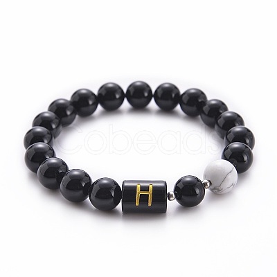 10MM Natural Black Onyx(Dyed & Heated) and Howlite Beaded Stretch Bracelets RH2290-8-1
