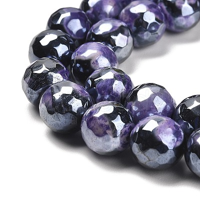 Electroplated Natural Fire Crackle Agate Round Beads Strands G-G0006-A02-05-1