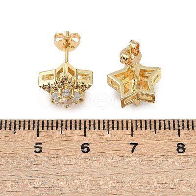 Brass Micro Pave Clear Cubic Zirconia Stud Earrings EJEW-Z128-01G-01-1