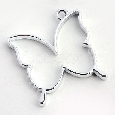 Rack Plating Alloy Butterfly Open Back Bezel Pendants PALLOY-S047-34D-FF-1