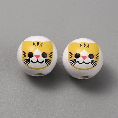 Printed Cat Wood European Beads WOOD-TAC0011-35C-1