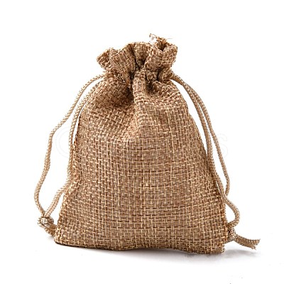 Polyester Imitation Burlap Packing Pouches Drawstring Bags X-ABAG-R005-9x7-M-1