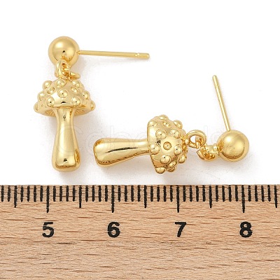 Mushroom Brass Dangle Stud Earrings EJEW-F895-12G-1