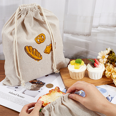 2Pcs Linen Bread Print Pouches AJEW-CP0003-81A-1