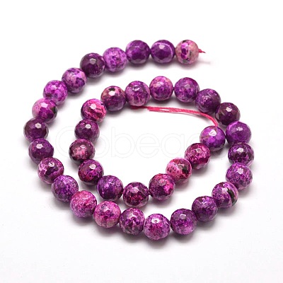 Dyed Natural Agate Faceted Round Beads Strands G-E268-M-1