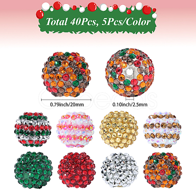 40Pcs 8 Colors Christmas Themed Resin Rhinestone Round Beads OACR-PA0001-22-1