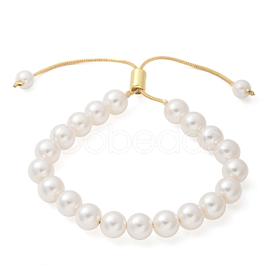 Shell Pearl Beaded Slider Bracelet with Brass Snake Chain BJEW-B066-01B-02-1