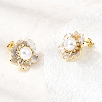 Brass Micro Pave Cubic Zirconia Enamel Stud Earrings CU-CBABA66-12B-G-1