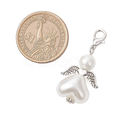Heart Angel Glass Pearl & ABS Plastic Imitation Pearl Pendant Decorations HJEW-JM03565-01-1