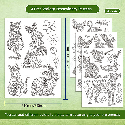 4 Sheets 11.6x8.2 Inch Stick and Stitch Embroidery Patterns DIY-WH0455-174-1