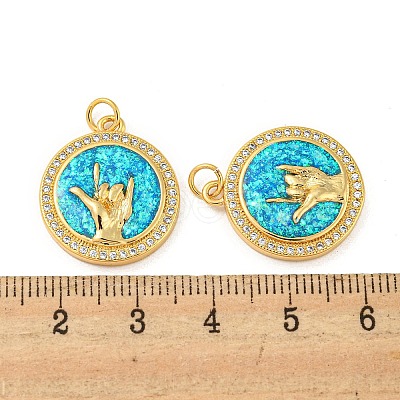 Brass Micro Pave Cubic Zirconia with Synthetic Opal Pendants KK-D096-05A-03-1