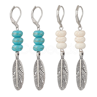 2 Pairs Alloy Feather Hoop Earrings EJEW-JE06713-1