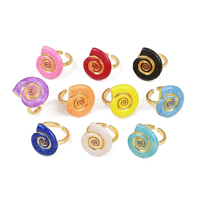 Brass Enamel Adjustable Cuff Rings for Women RJEW-G357-01F-1