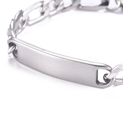 Tarnish Resistant 667 Stainless Steel Figaro Chain ID Bracelets BJEW-G631-02P-1