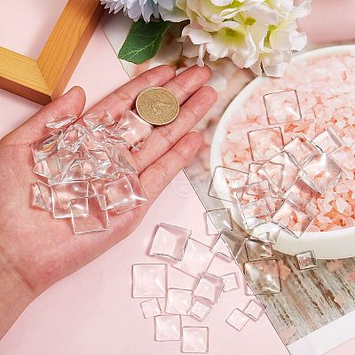 150Pcs 3 Styles Transparent Glass Square Cabochons GGLA-SZ0001-31-1