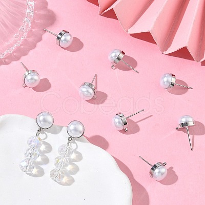 SHEGRACE Brass ABS Imitation Pearl Half Round Stud Earring Findings XGR0100P-119P-1