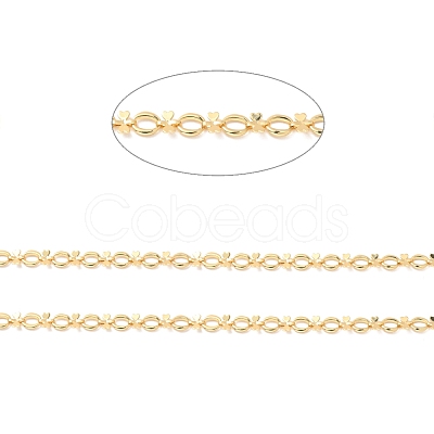 Rack Plating Brass Oval & Heart Bowknot Link Chains CHC-I040-04G-1