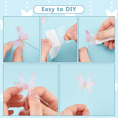 6 Sets 2 Colors Iron & Paper Butterfly Cake Toppers Decorations DIY-GA0007-53-1