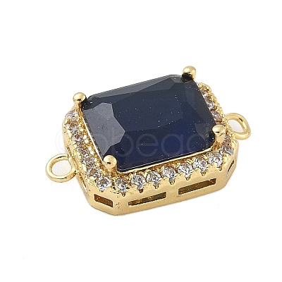 Rack Plating Brass Micro Pave Clear Cubic Zirconia Rectangle Connector Charms KK-A234-028G-02-1