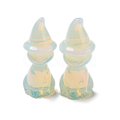Opalite Carved Cat with Witch Hat Figurines DJEW-D012-07L-1
