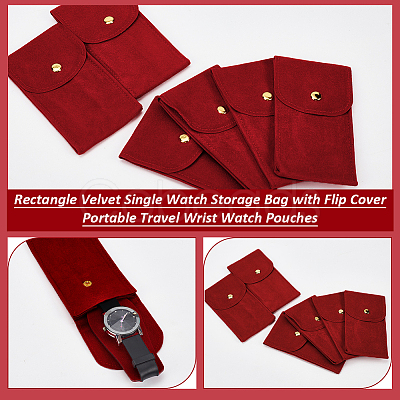 Rectangle Velvet Single Watch Storage Bag with Flip Cover ABAG-WH0038-59-1
