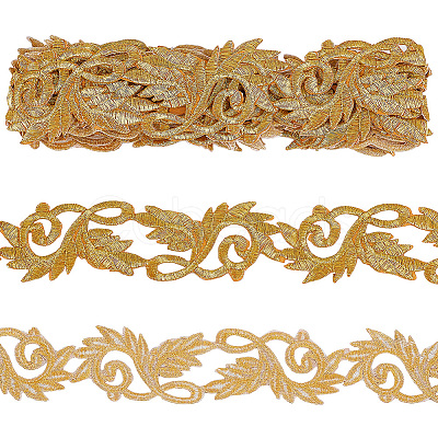 3.8M Ethnic Style Iron on/Sew on Embroidery Flower Polyester Lace Trim Ribbon OCOR-WH0070-121B-1