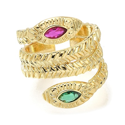 Rack Plating Brass Micro Pave Cubic Zirconia Open Cuff Rings for Women RJEW-M022-01G-01-1