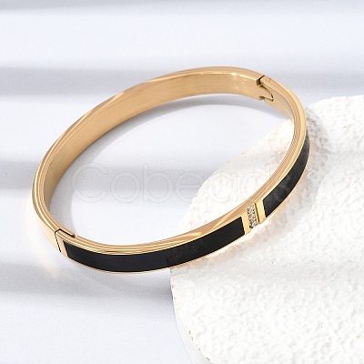 304 Stainless Steel Micro Pave Clear Cubic Zirconia Enamel Hinged Cuff Bangles for Women SA-CBAC920-05G-1