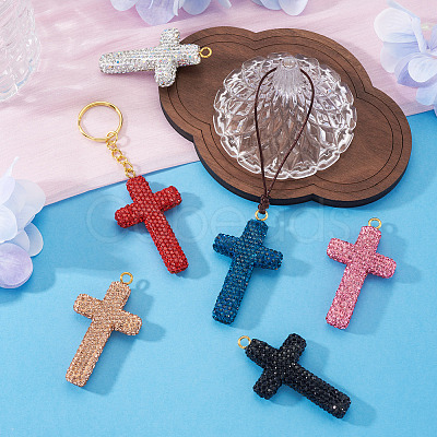 8Pcs 8 Colors Handmade Polymer Clay Pave Rhinestone Big Pendants RB-BT0001-03-1