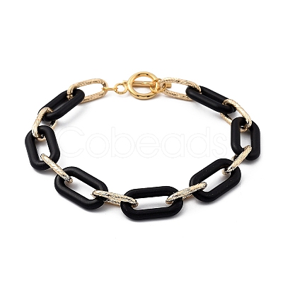 Spray Painted CCB Plastic & Aluminum Paperclip Chain Bracelets Sets BJEW-JB05432-1