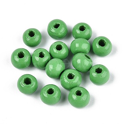 Spray Painted Round Natural Schima Wood Beads WOOD-A018-6mm-08-1