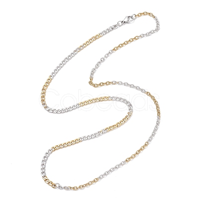 3Pcs 3 Styles Two Tone 304 Stainless Steel Curb Chain & Cable Chain Necklaces for Women Men NJEW-JN05568-1