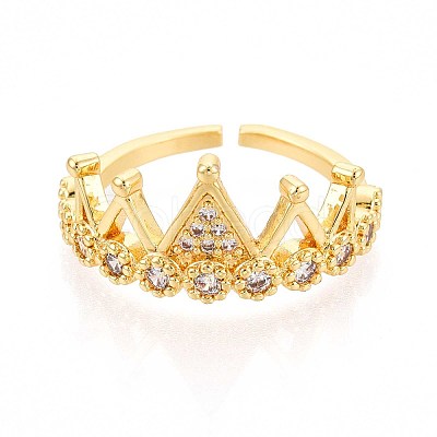 Brass Micro Pave Cubic Zirconia Cuff Rings for Women KK-T071-70G-1