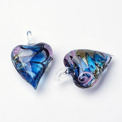 Handmade Gold Sand Heart Lampwork Pendants LAMP-R106-M3-B-1