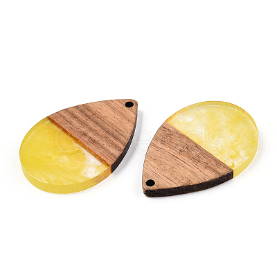 Transparent Resin & Walnut Wood Pendants RESI-N039-25H-1