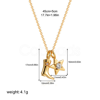 304 Stainless Steel Micro Pave Clear Cubic Zirconia Cowboy Boot and Star Pendant Necklaces FS-WGF88B1-04-1