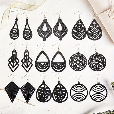 Hollow Iron Wood Dangle Earrings for Women WG57125-01-1