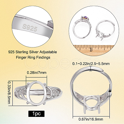 1Pc Rhodium Plated 925 Sterling Silver Adjustable Ring Findings STER-BBC0006-03-1