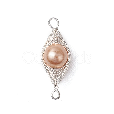 Copper Wire Wrapped Shell Pearl Connector Charms PALLOY-JF03114-01-1