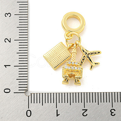 Rack Plating Brass Micro Pave Cubic Zirconia European Dangle Charms KK-P270-02F-G-1