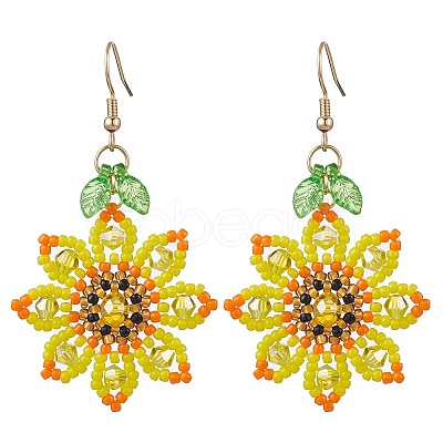304 Stainless Steel Glass Flower Dangle Earrings EJEW-MZ00519-1
