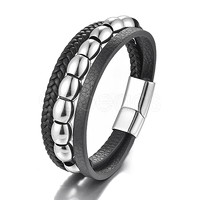Imitation Leather Triple Layer Multi-strand Bracelets PW-WG04799-02-1