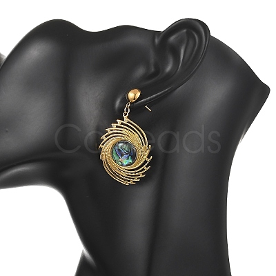 304 Stainless Steel & Natural Paua Shell Dangle Earrings for Women EJEW-JE07212-1