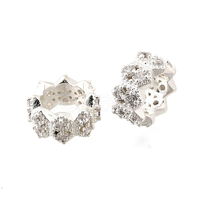 Wave Brass Micro Pave Cubic Zirconia European Beads KK-K300-07B-S-1