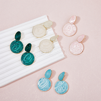 4 Pairs 4 Colors Alloy Enamel Flat Round Dangle Stud Earrings for Women EJEW-FI0002-65-1